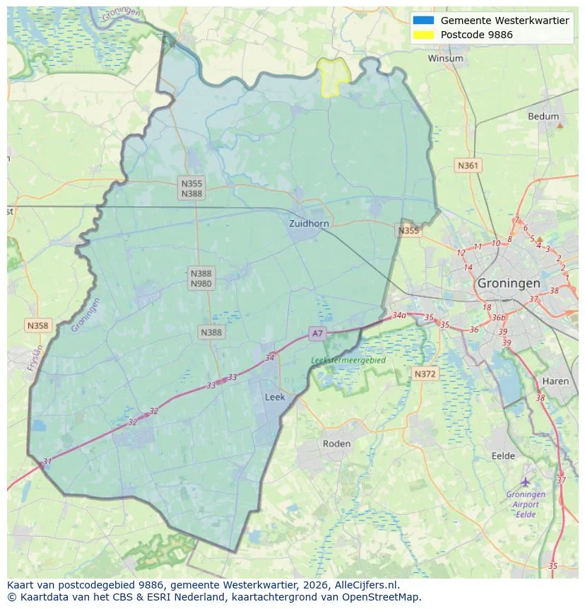 Postcodekaart voor 9886