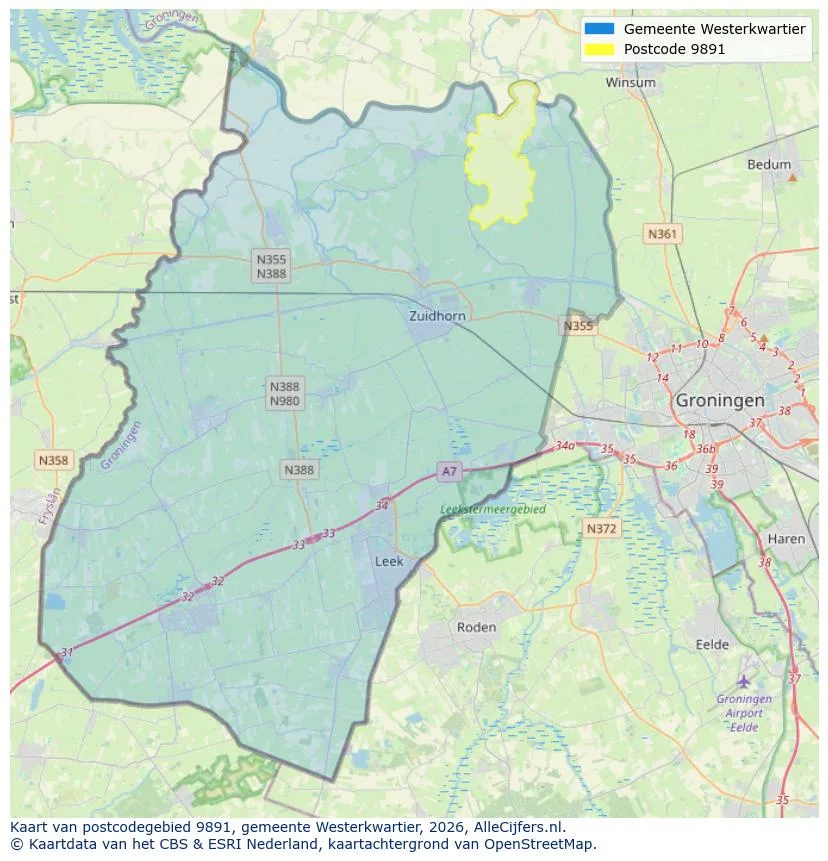 Postcodekaart voor 9891