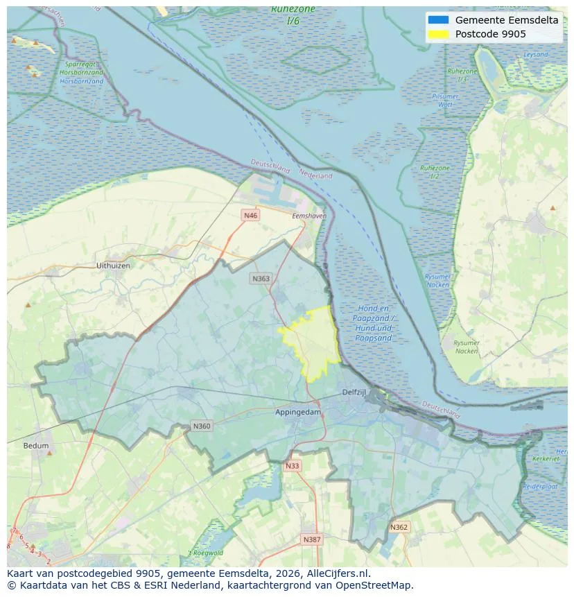 Postcodekaart voor 9905