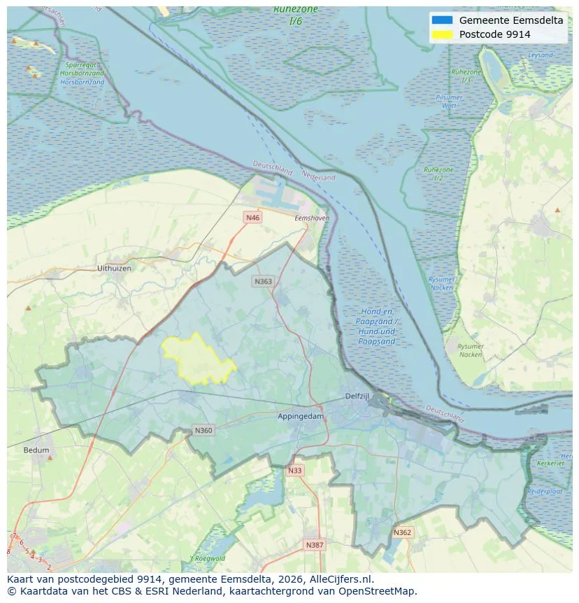 Postcodekaart voor 9914