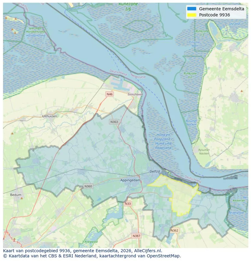 Postcodekaart voor 9936