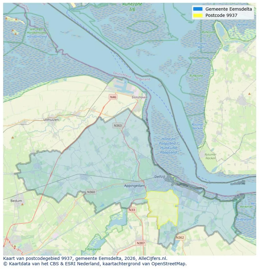 Postcodekaart voor 9937