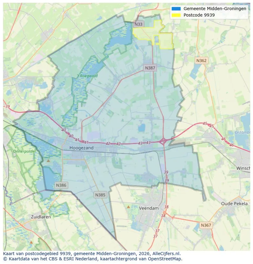 Postcodekaart voor 9939