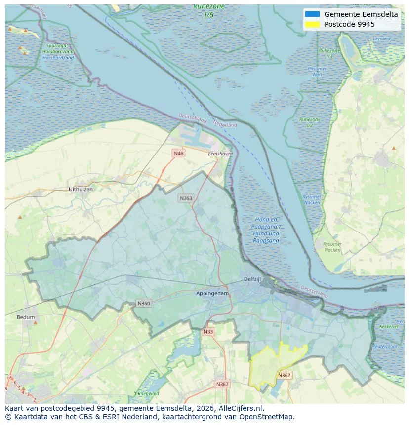 Postcodekaart voor 9945