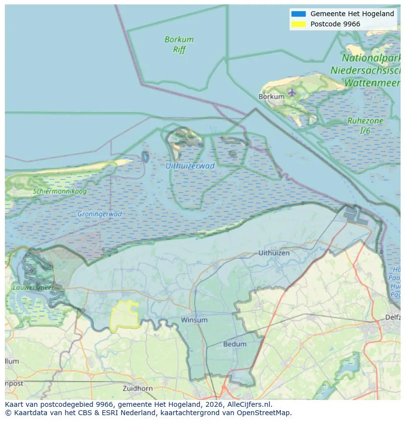 Postcodekaart voor 9966