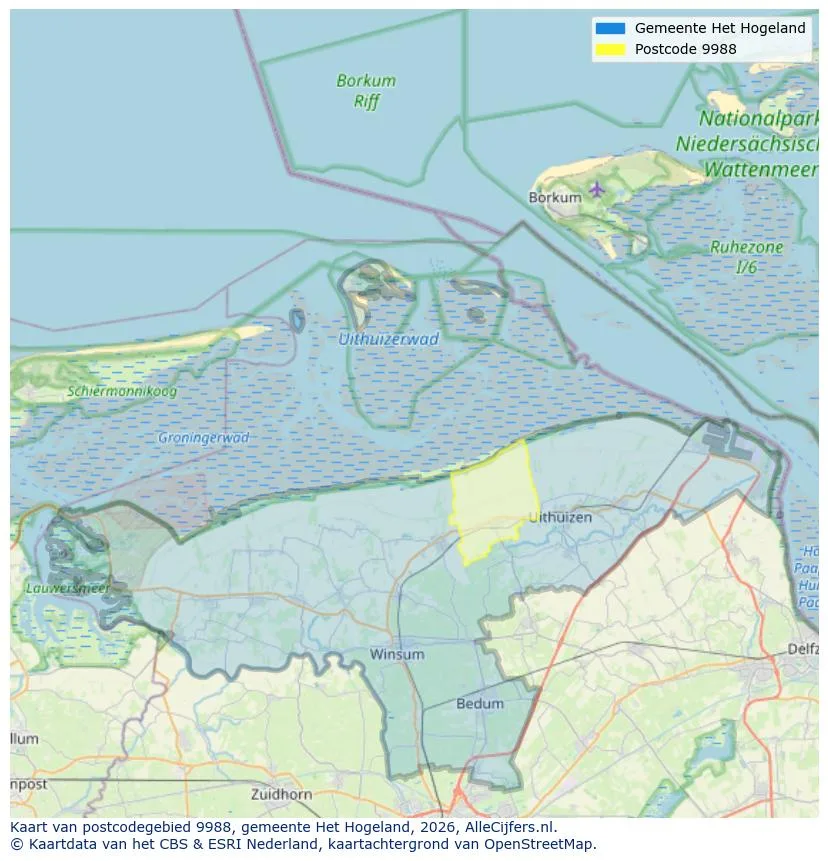 Postcodekaart voor 9988