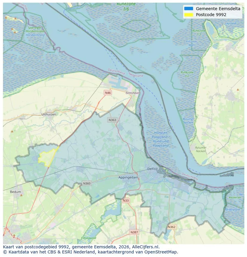 Postcodekaart voor 9992
