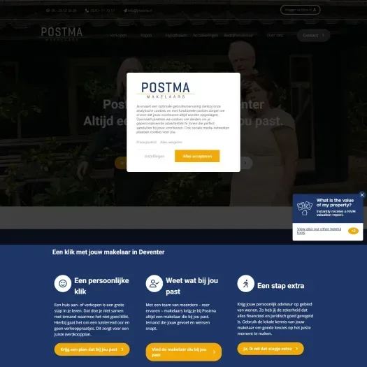 Screenshot van de website van www.postma.nl