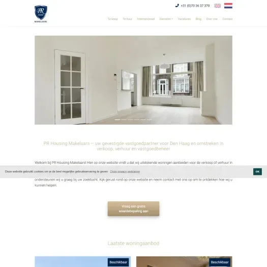 Screenshot of the website of www.prhousing.nl