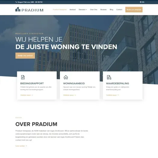 Screenshot van de website van www.pradium.nl