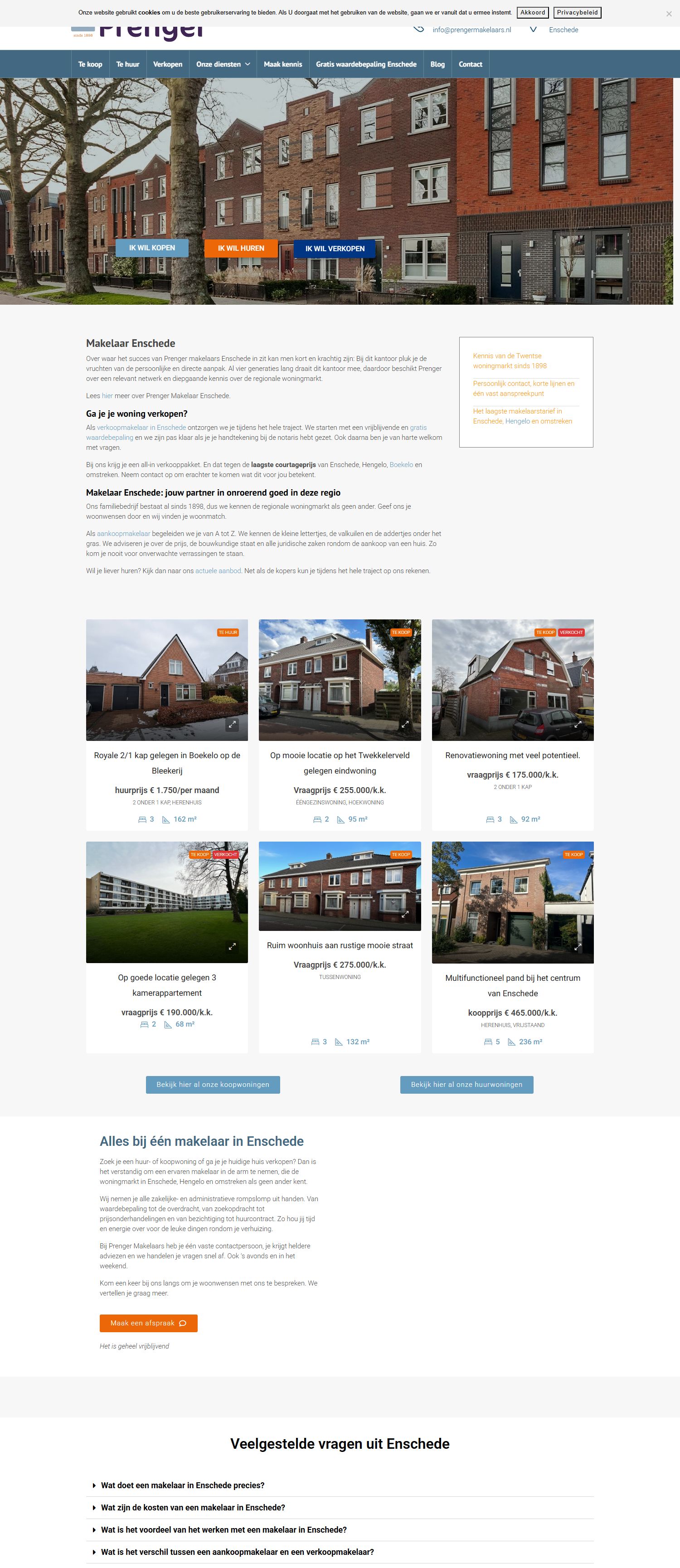 Screenshot der Website von www.prengermakelaars.nl