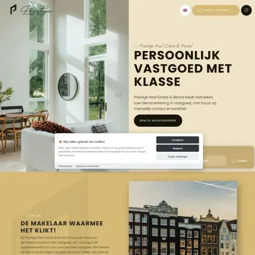 Screenshot van de website van prestigerealestate.nl