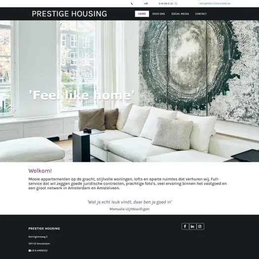 Screenshot van de website van prestigehousing.nl