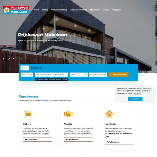 Screenshot der Website von www.prijsbewustmakelaars.nl