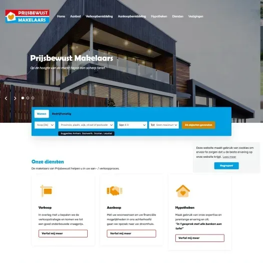 Screenshot van de website van www.prijsbewustmakelaars.nl