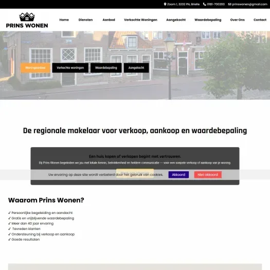 Screenshot of the website of prinswonen.nl