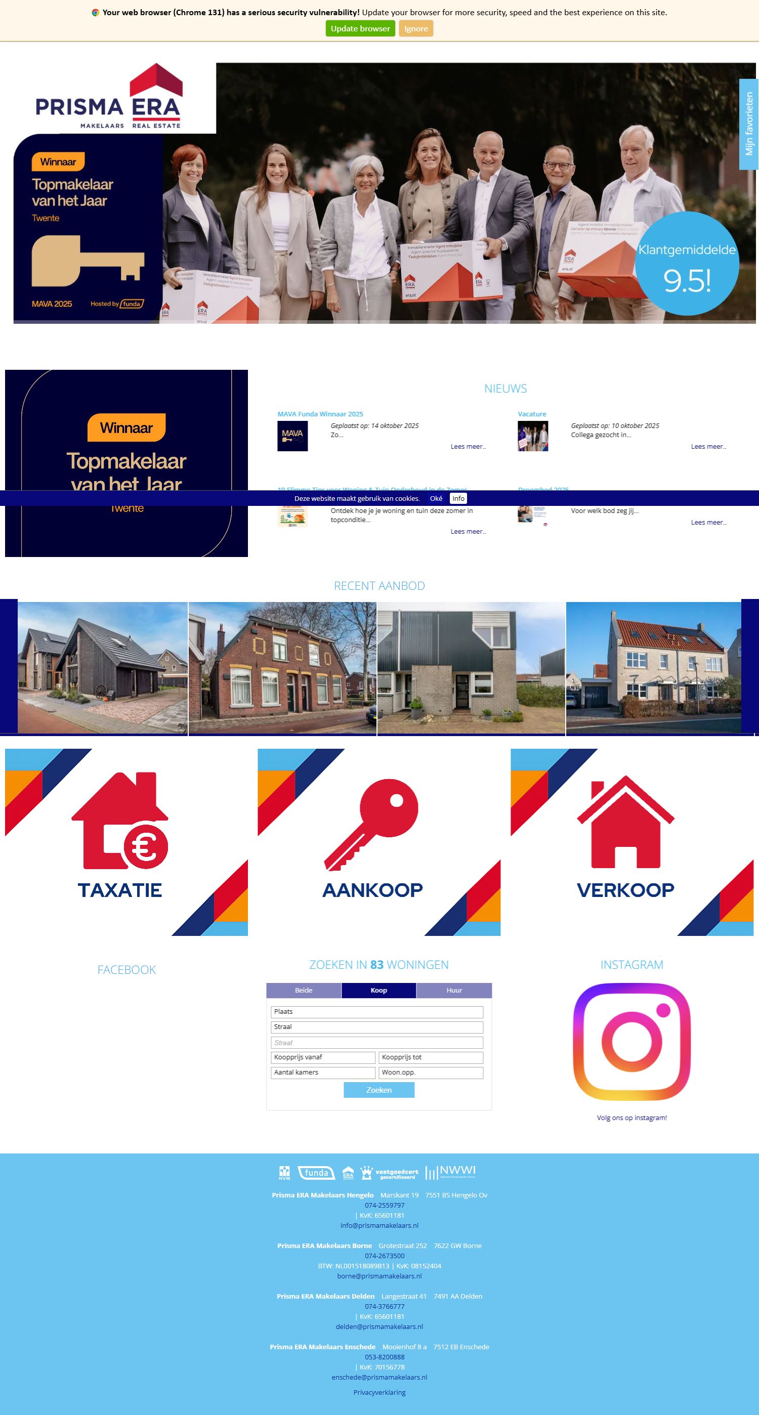 Screenshot of the website of www.prismamakelaars.nl