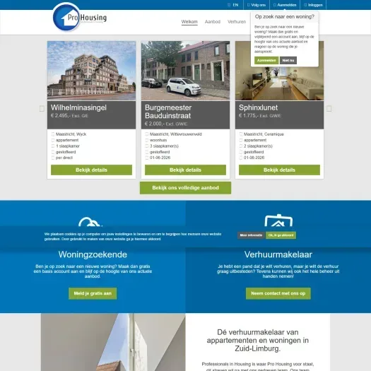 Screenshot van de website van www.pro-housing.nl