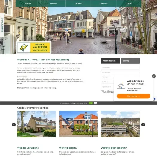Screenshot van de website van www.pronkvanderwal.nl