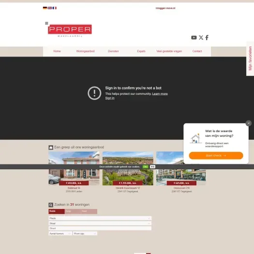 Screenshot van de website van www.proper-makelaardij.nl