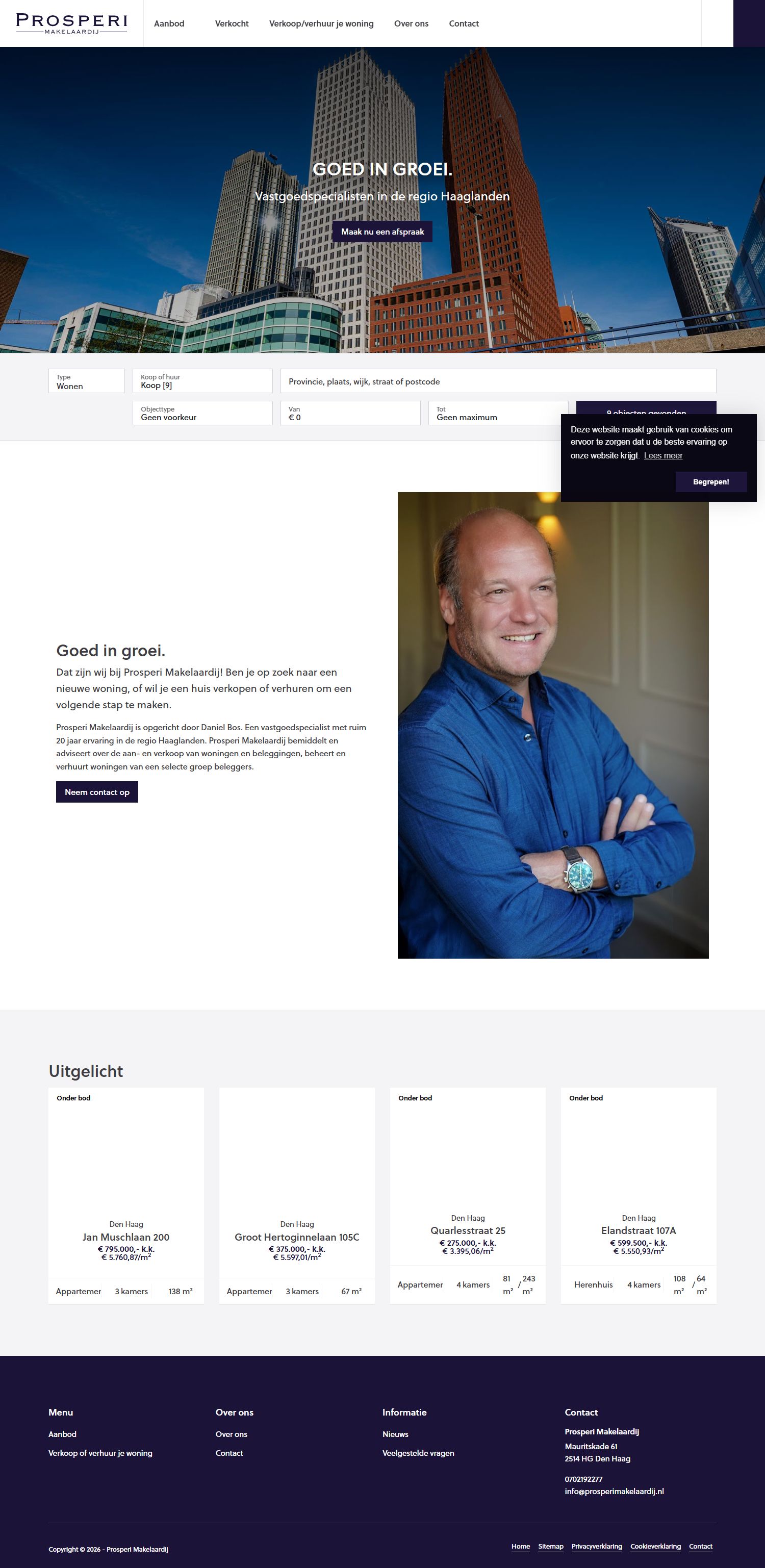 Screenshot der Website von www.prosperimakelaardij.nl