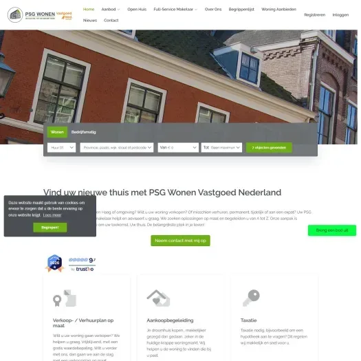 Screenshot van de website van www.psg-wonen.nl