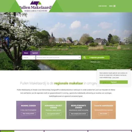 Screenshot van de website van www.pullen-makelaardij.nl