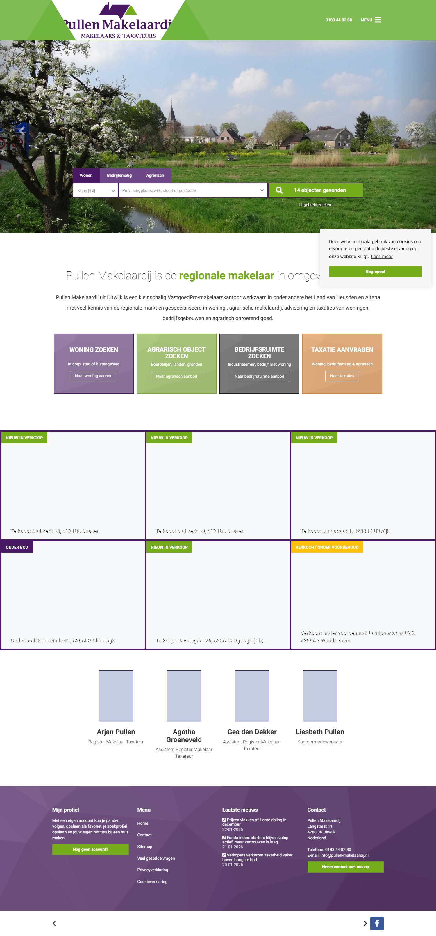 Screenshot der Website von www.pullen-makelaardij.nl