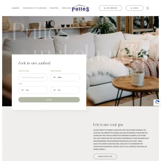 Screenshot van de website van www.pullesmakelaardij.nl