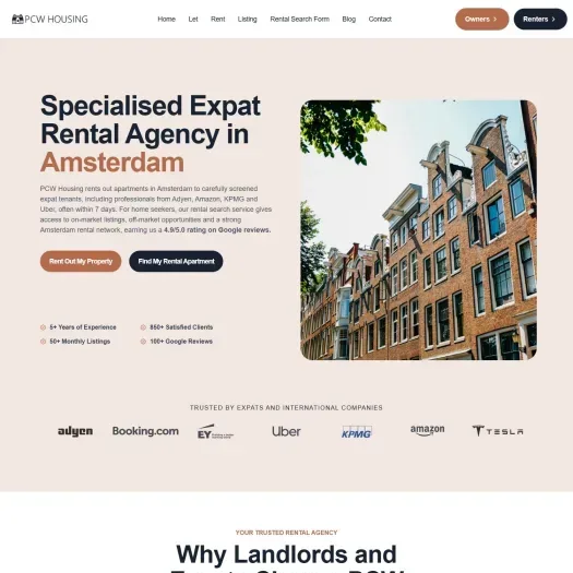 Screenshot van de website van pcwhousing.nl