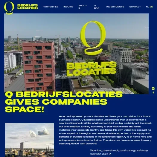 Screenshot van de website van www.q-bedrijfslocaties.nl