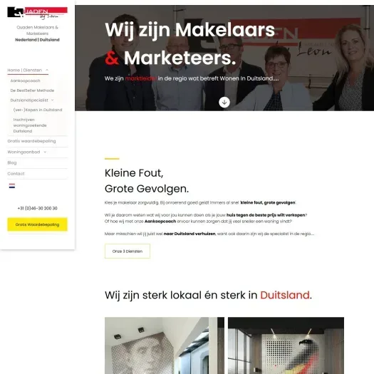 Screenshot van de website van www.quadenmakelaars.nl