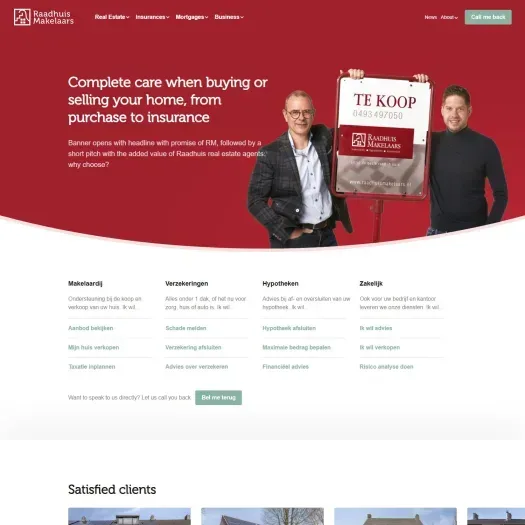 Screenshot of the website of www.raadhuismakelaars.nl