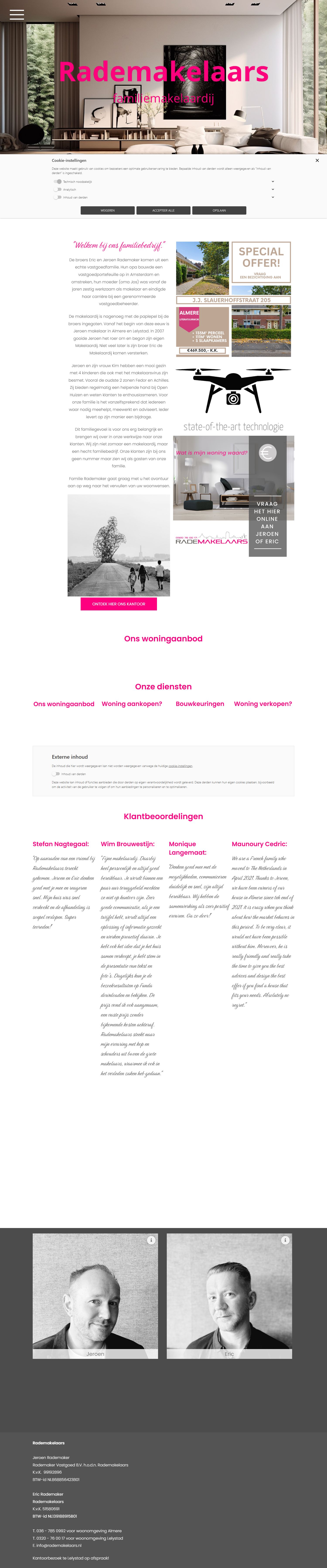 Screenshot of the website of www.rademakelaars.nl