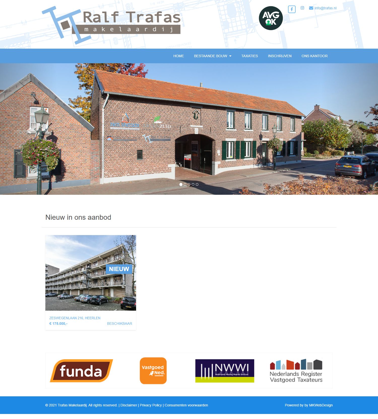 Screenshot of the website of www.trafas.nl