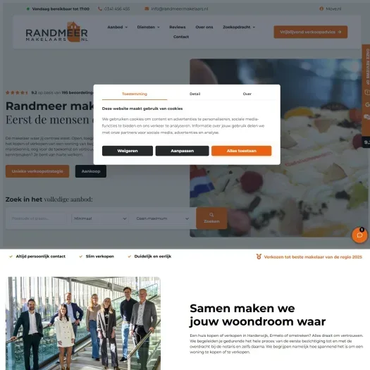 Screenshot of the website of www.randmeermakelaars.nl