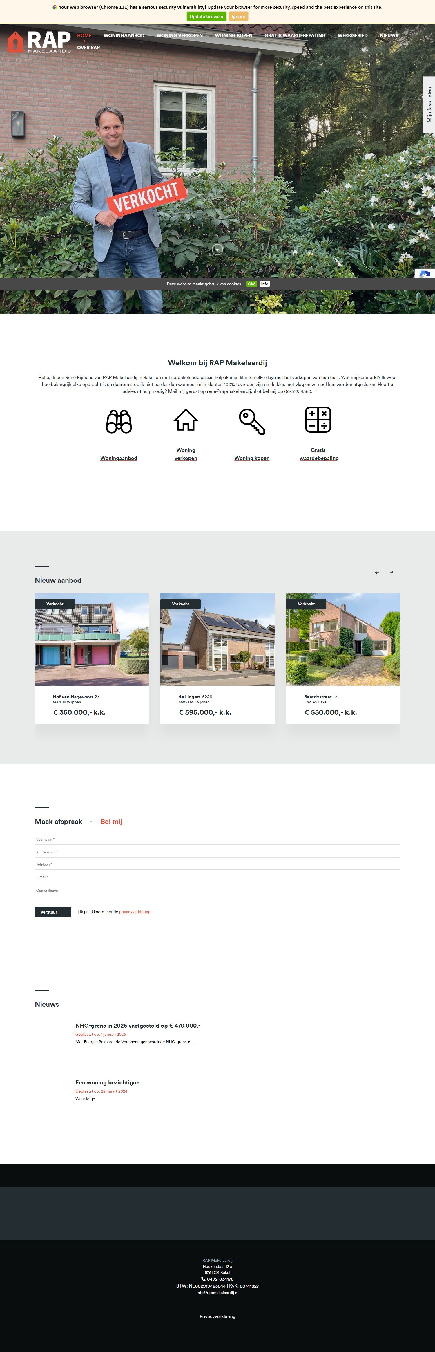 Screenshot of the website of www.rapmakelaardij.nl