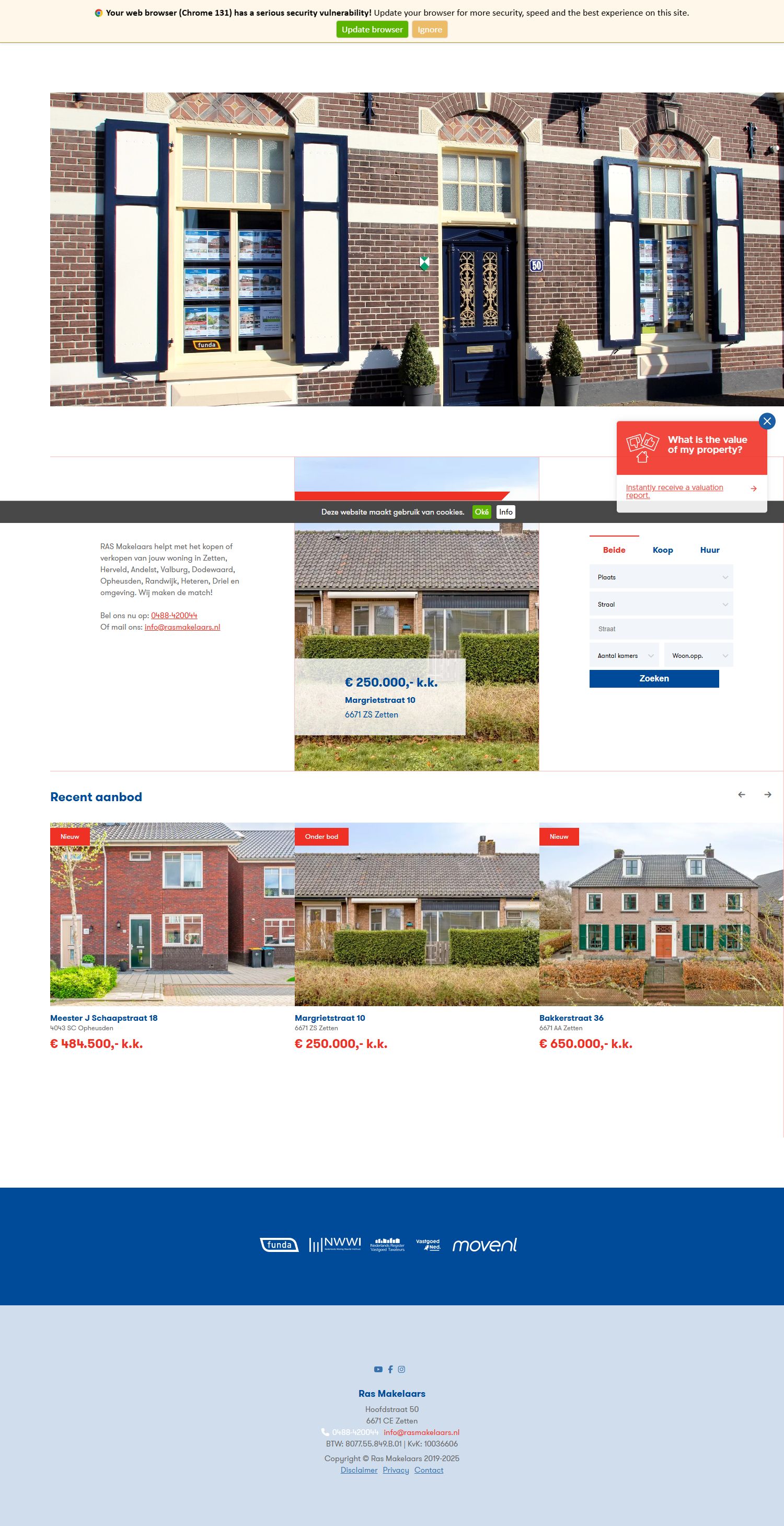Screenshot van de website van www.rasmakelaars.nl