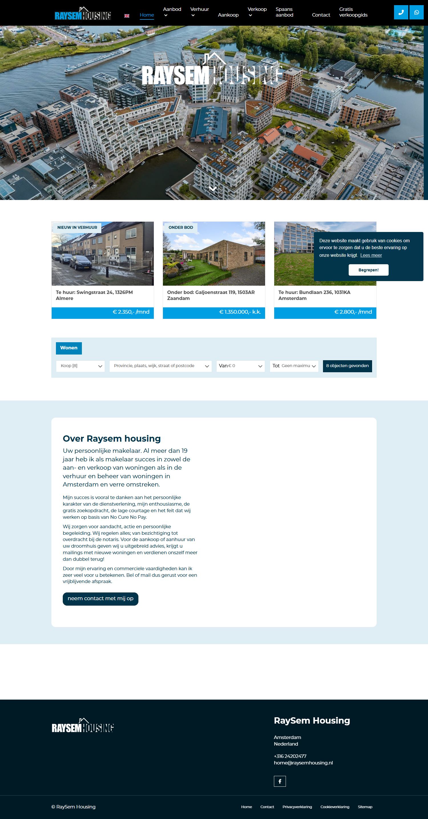 Screenshot van de website van www.raysemhousing.nl