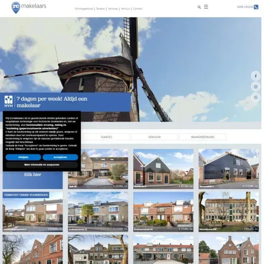 Screenshot van de website van www.rcmakelaars.nl
