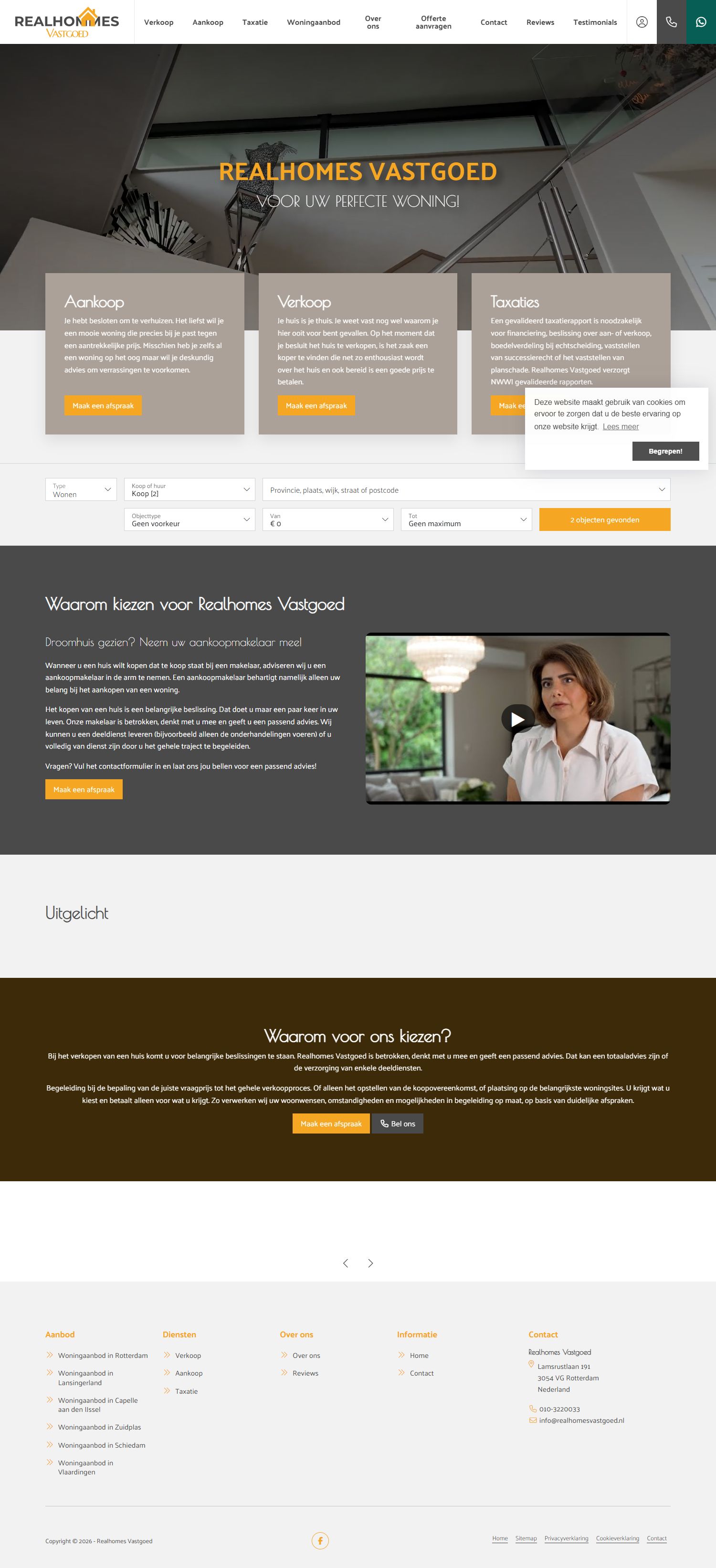 Screenshot van de website van www.realhomesvastgoed.nl