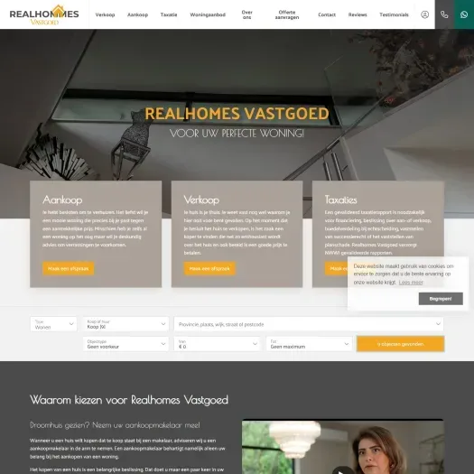 Screenshot van de website van www.realhomesvastgoed.nl