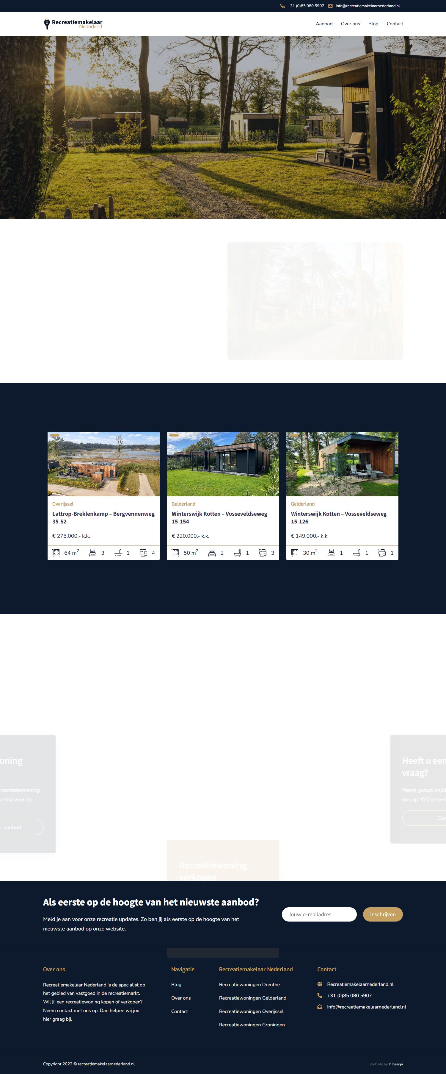 Screenshot of the website of www.recreatiemakelaarnederland.nl