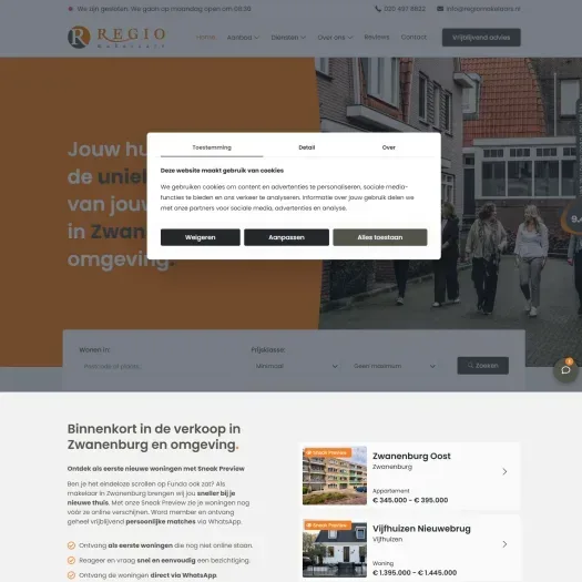 Capture d'écran du site web de www.regiomakelaars.nl