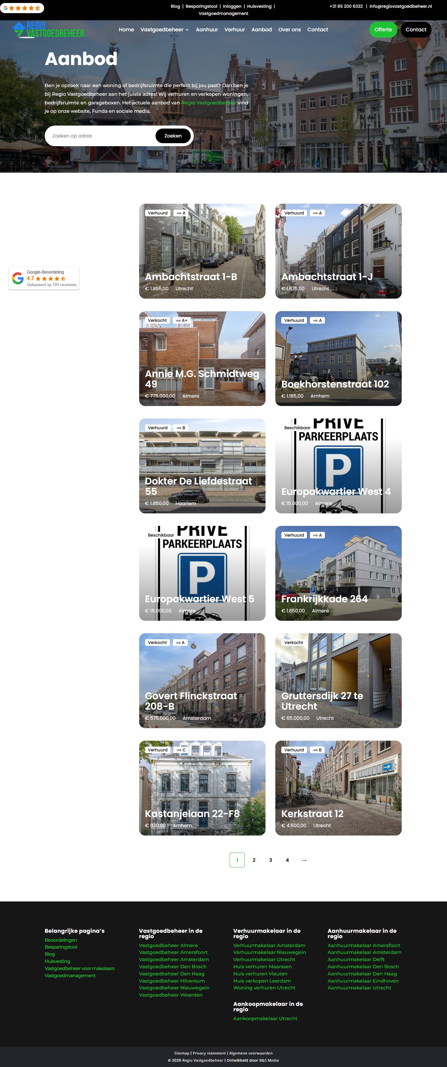 Screenshot of the website of regiovastgoedbeheer.nl