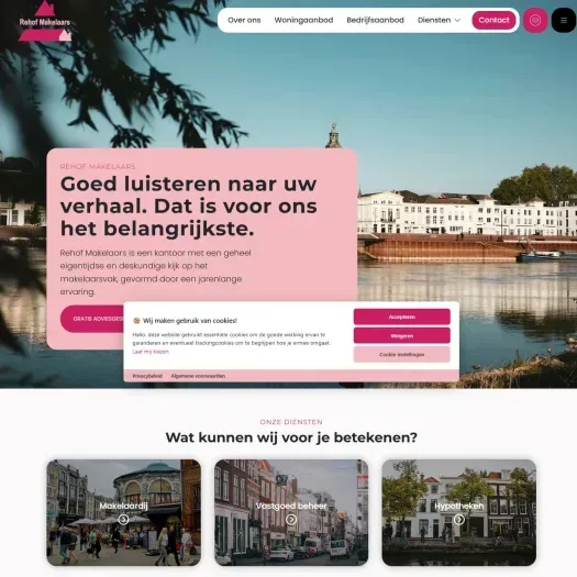 Screenshot van de website van www.rehofmakelaars.nl
