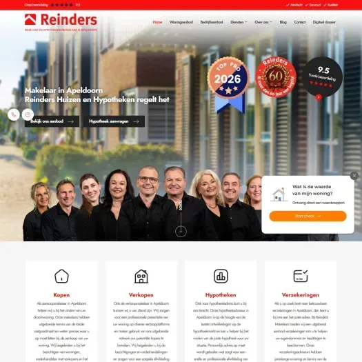 Screenshot van de website van www.reindersmakelaars.nl