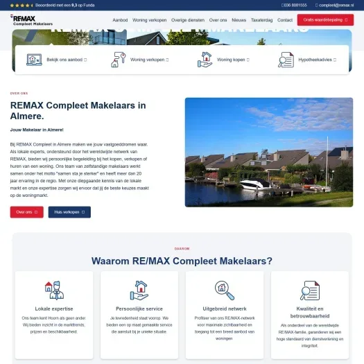 Screenshot van de website van makelaar-almere-compleet.remax.nl
