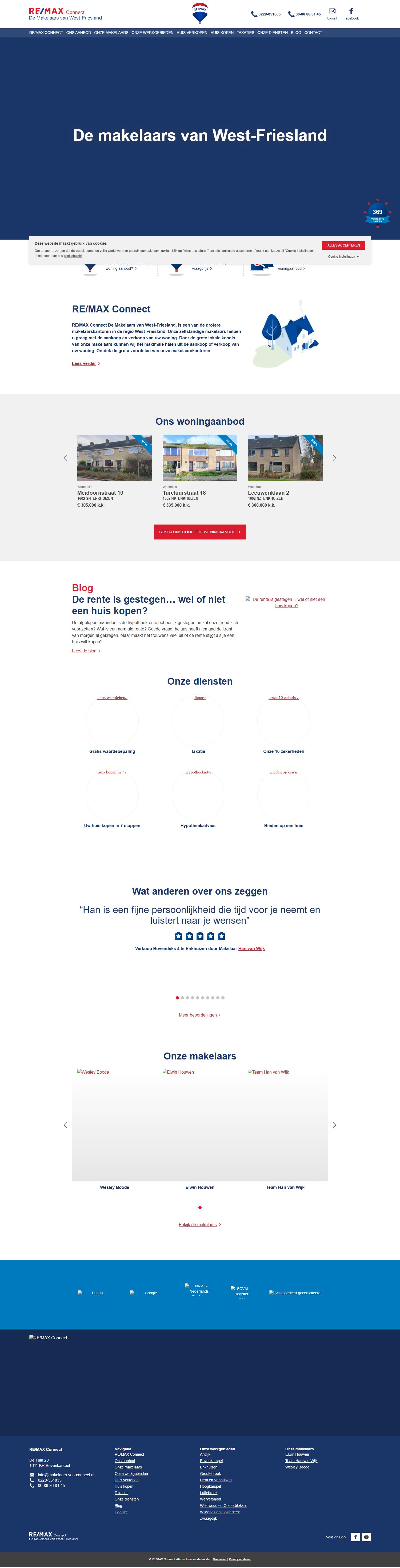 Screenshot of the website of www.makelaars-van-connect.nl