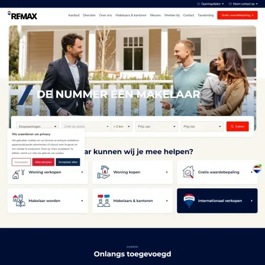 Capture d'écran du site web de www.remax.nl